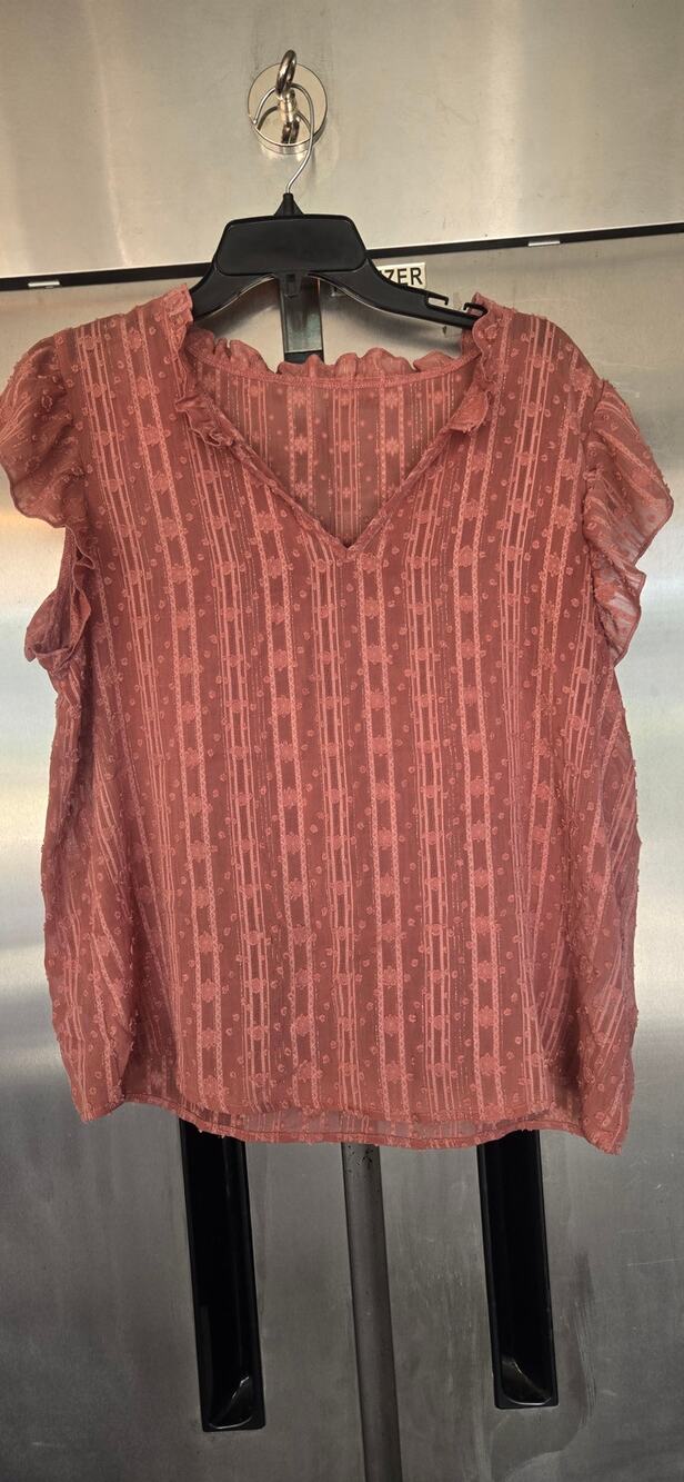 Shein Rust Textured Stripe Ruffle Sleeve Blouse Top Size XL